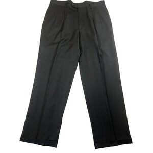 Linea Naturale Mens Size 36 Pleated Wool Dress Pants Charcoal Gray Plaid Italy